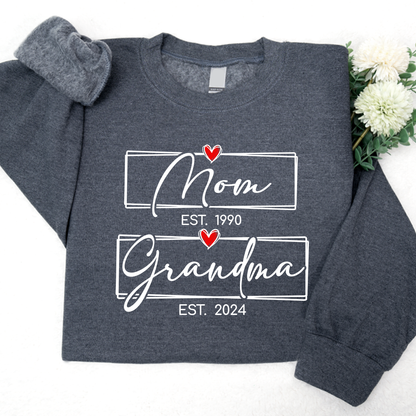 Mom Est Grandma Est Custom Heart Grandma Shirt, Mom Grandma