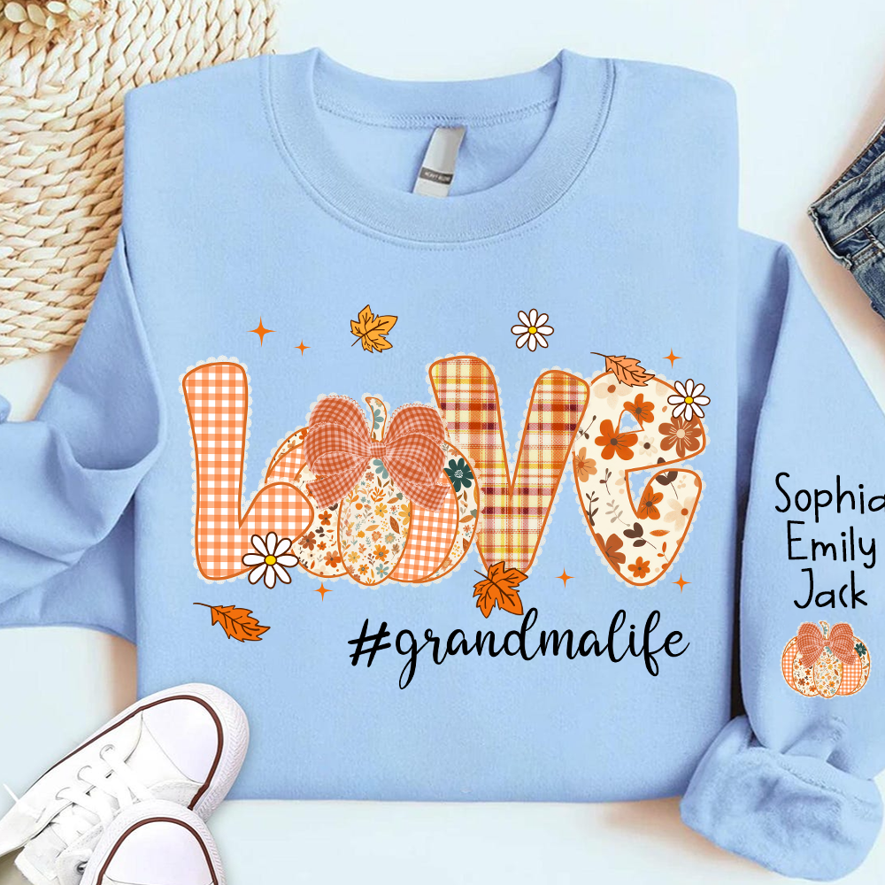 Custom Love Grandma Pumkin, Preppy Floral Fall Grandma And Kids