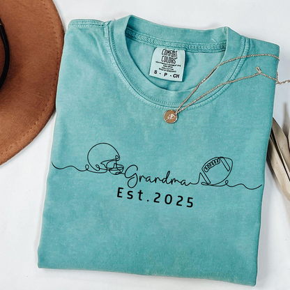 Comfort Colors® Custom Football Helmet and Ball Graphic Tee, Grandma Est. 2025 T-Shirt
