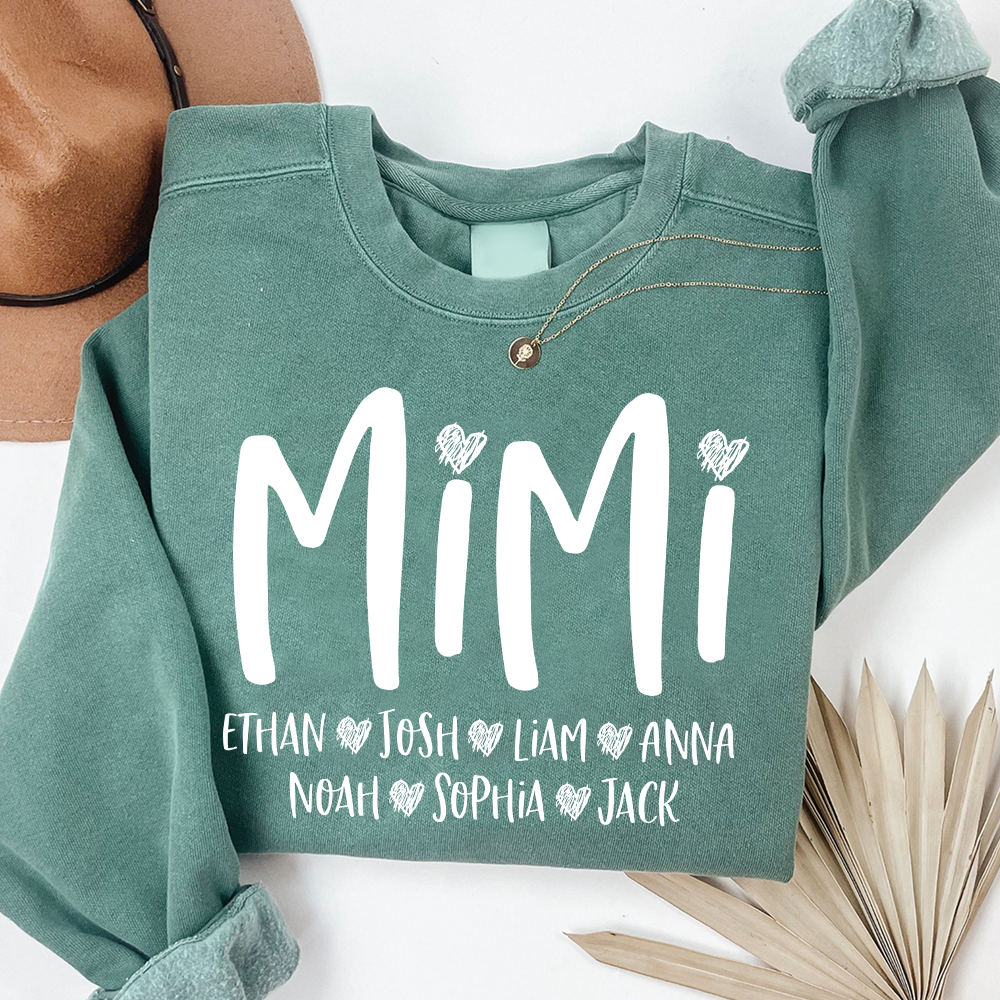 Mimi Heart Personalized Sweatshirt, Custom Grandma Gift with Grandkids' Names