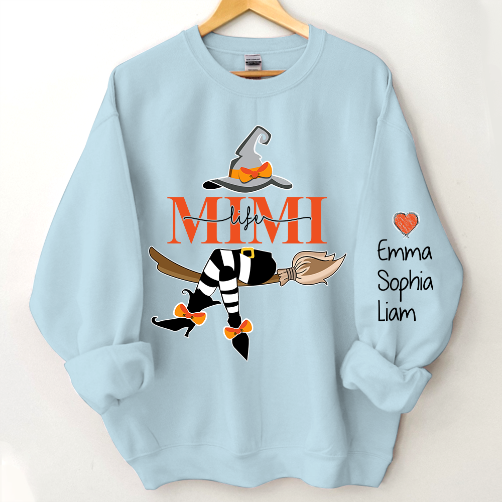 Personalized Mimi Life With Grandkids Halloween Sweatshirt, Grandma Witch Halloween Sweatshirt
