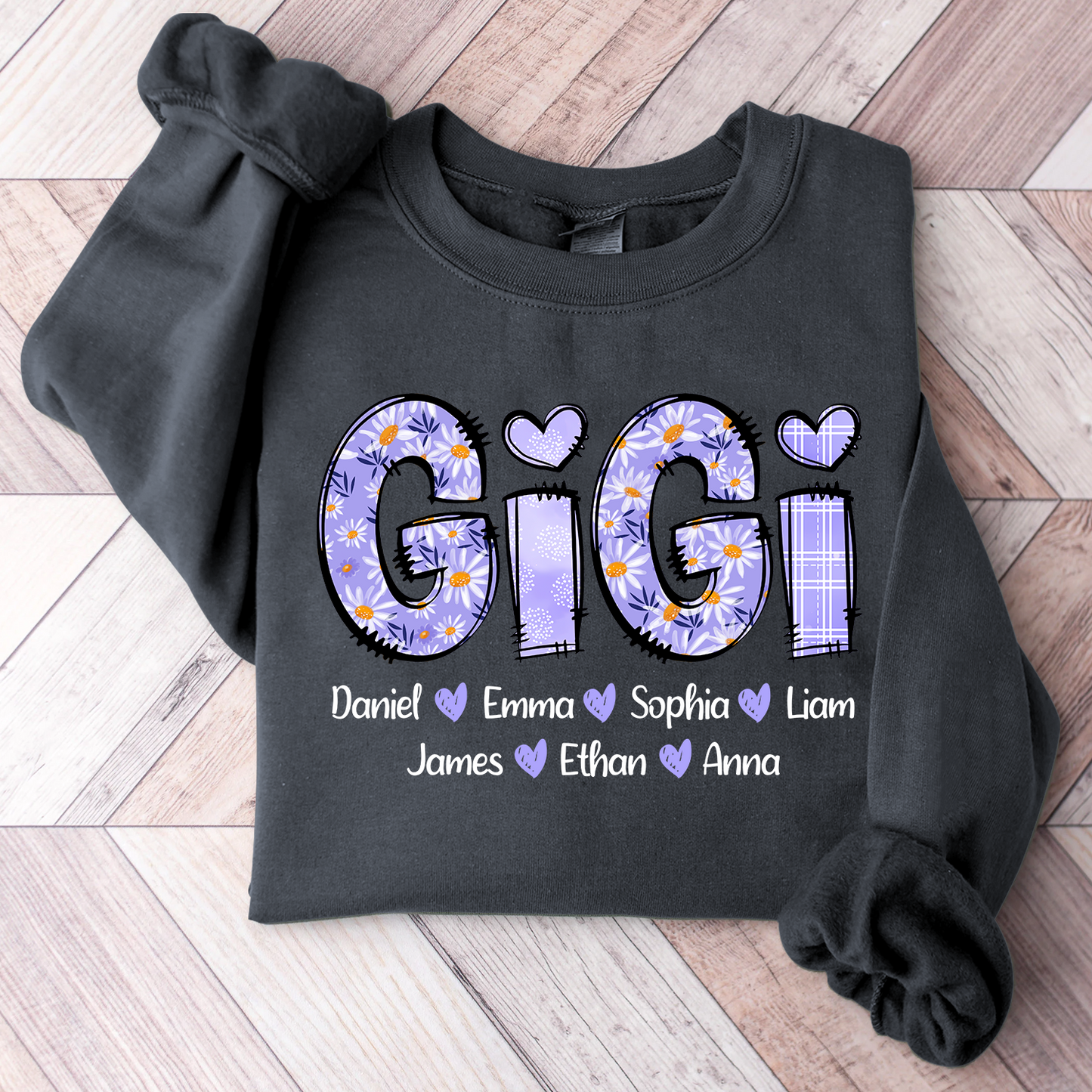 Custom Gigi Purple Daisy With Grandkids Sweatshirt