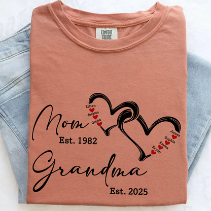 Custom Comfort Colors® Mom Est Grandma Est Hearts Kids Name