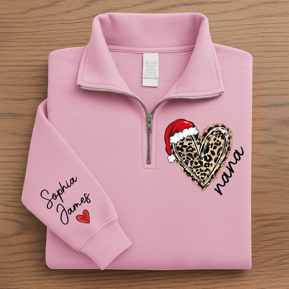 Personalized Nana Leopard Heart Zip Pullover – Custom Christmas Gift For Grandma Or Mom