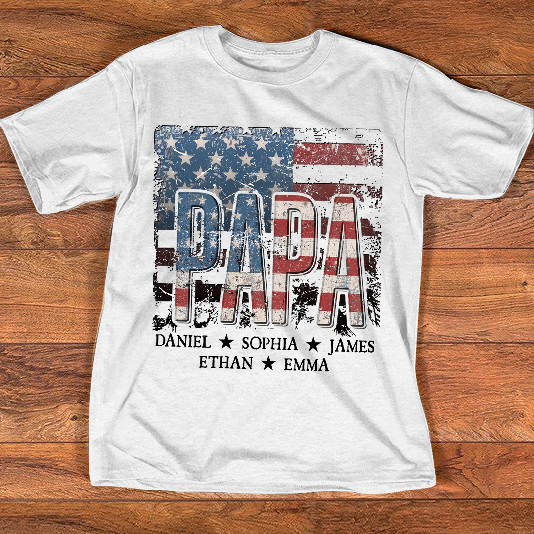 Personalized Papa 4th July Independence Day American Flag T-Shirt, Patriotic gift for grandma