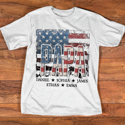 Personalized Papa 4th July Independence Day American Flag T-Shirt, Patriotic gift for grandma
