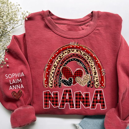 Grandma Leopard Plaid Rainbow Sweatshirt Personalized with Kids' Names