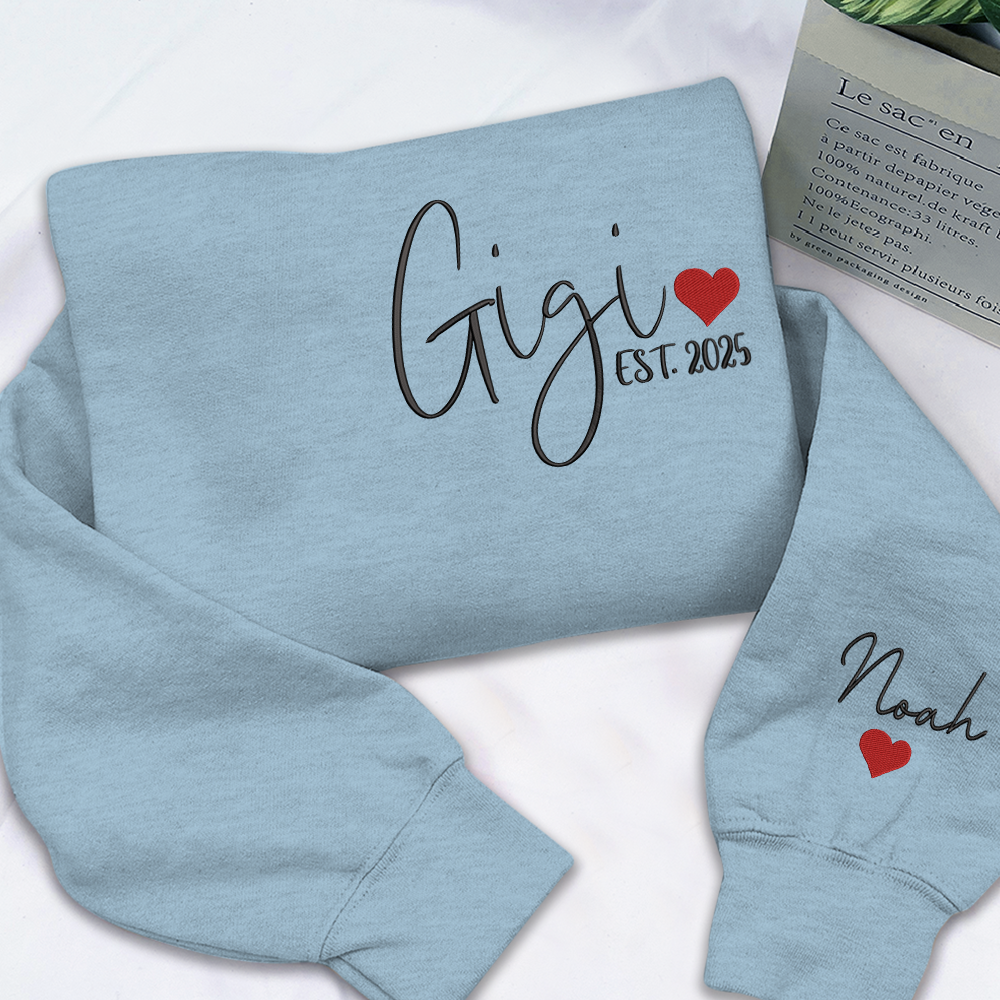 Embroidered Women's Sweatshirt with Heart, Gift For Gigi And Kids