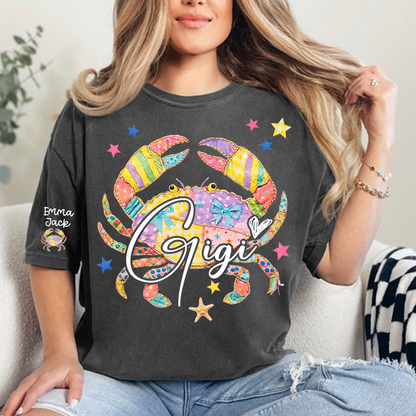Custom Mimi T Shirt, Personalized Grandma Shirt with Kids Names, Colorful Crab Beach Design Tee, Summer Gift for Mimi