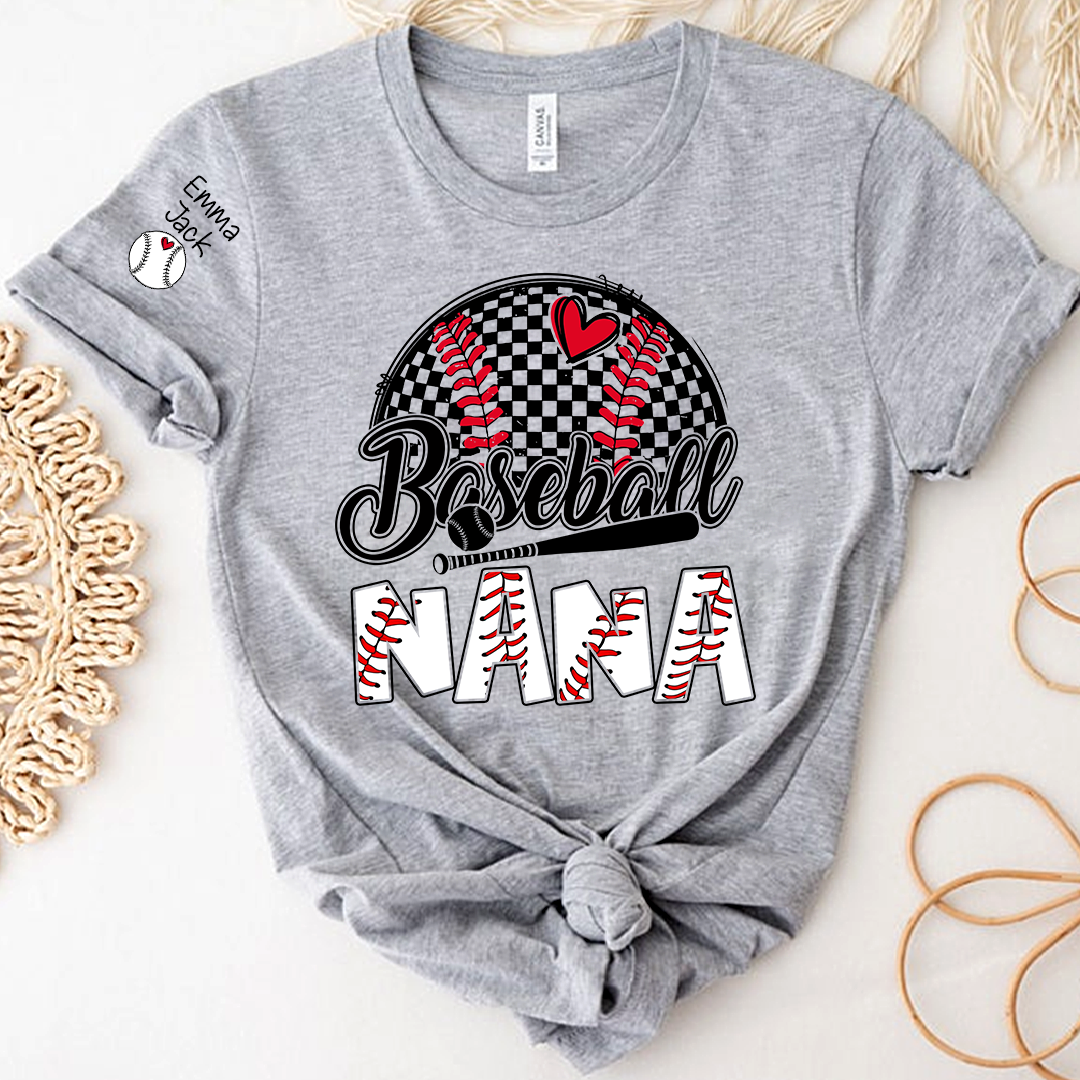 Baseball Grandma Personalized T-Shirt, Custom Name Sports Grandma Shirt with Baseball Graphic