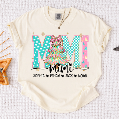 Comfort Colors® Personalized Mimi Christmas Shirt, Custom Holiday Tree Shirt with Kids Names