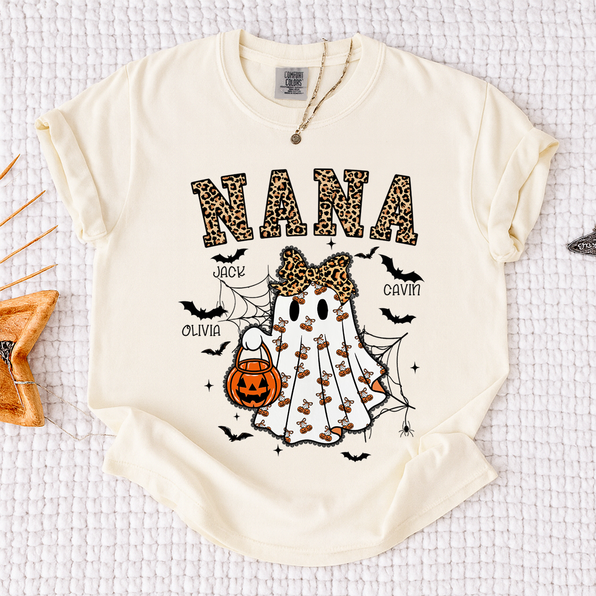 Comfort Colors® Custom Mimi Ghost Shirt, Halloween Outfit with Kids Names