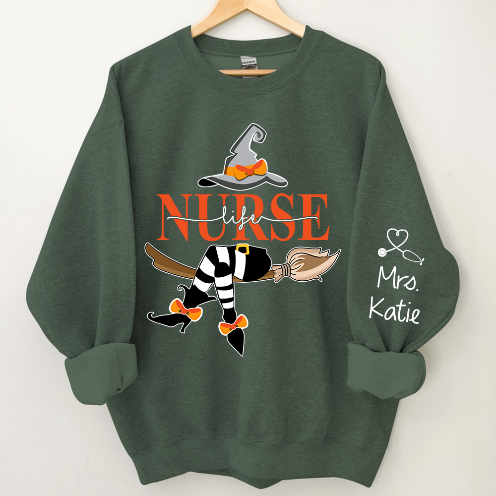 Nurse Life Witch Halloween, Custom Name Sweatshirt Halloween, Gift For Nurse TH