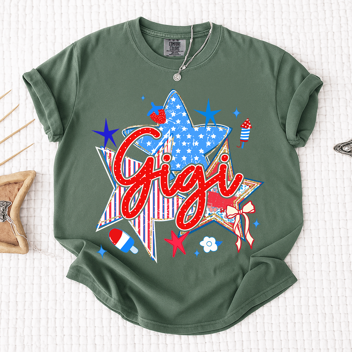 Comfort Colors® Personalized Gigi 4th of July Shirt, Patriotic Star Graphic Tee, Custom Grandma T Shirt, Independence Day Gift for Gigi