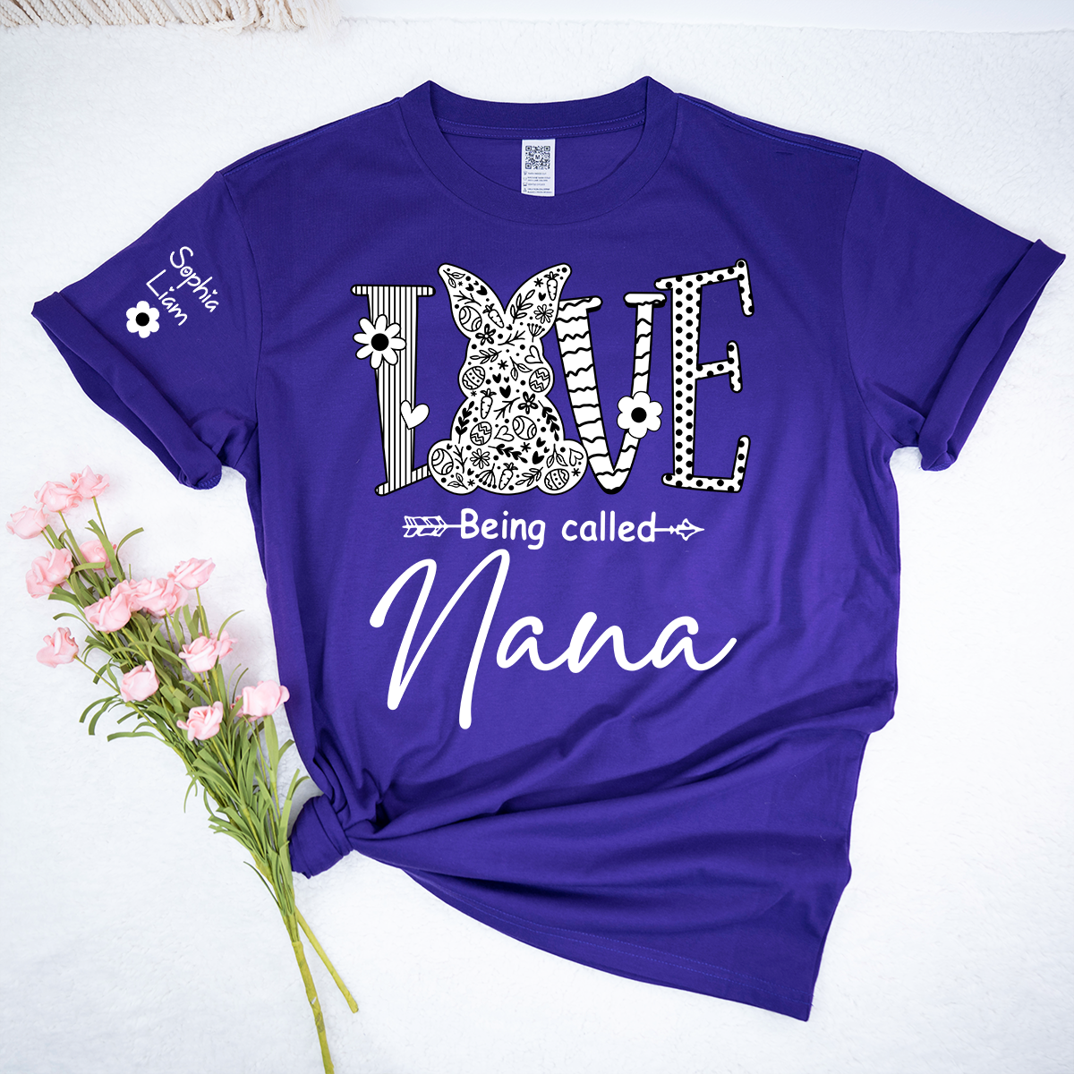 Personalized Love Being Called Nana Shirt With Bunny Art, Easter Grandma Nana Tee