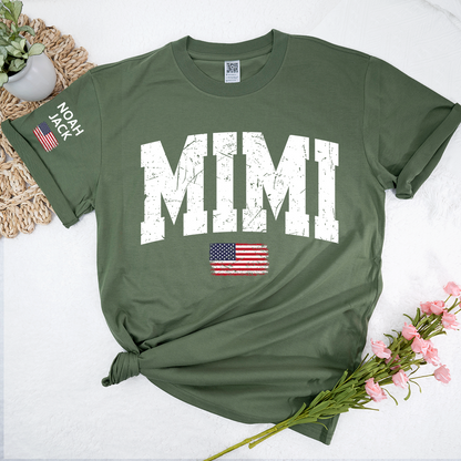 Mimi Patriotic Shirt with American Flag, Personalized Grandkids Names Family T Shirt