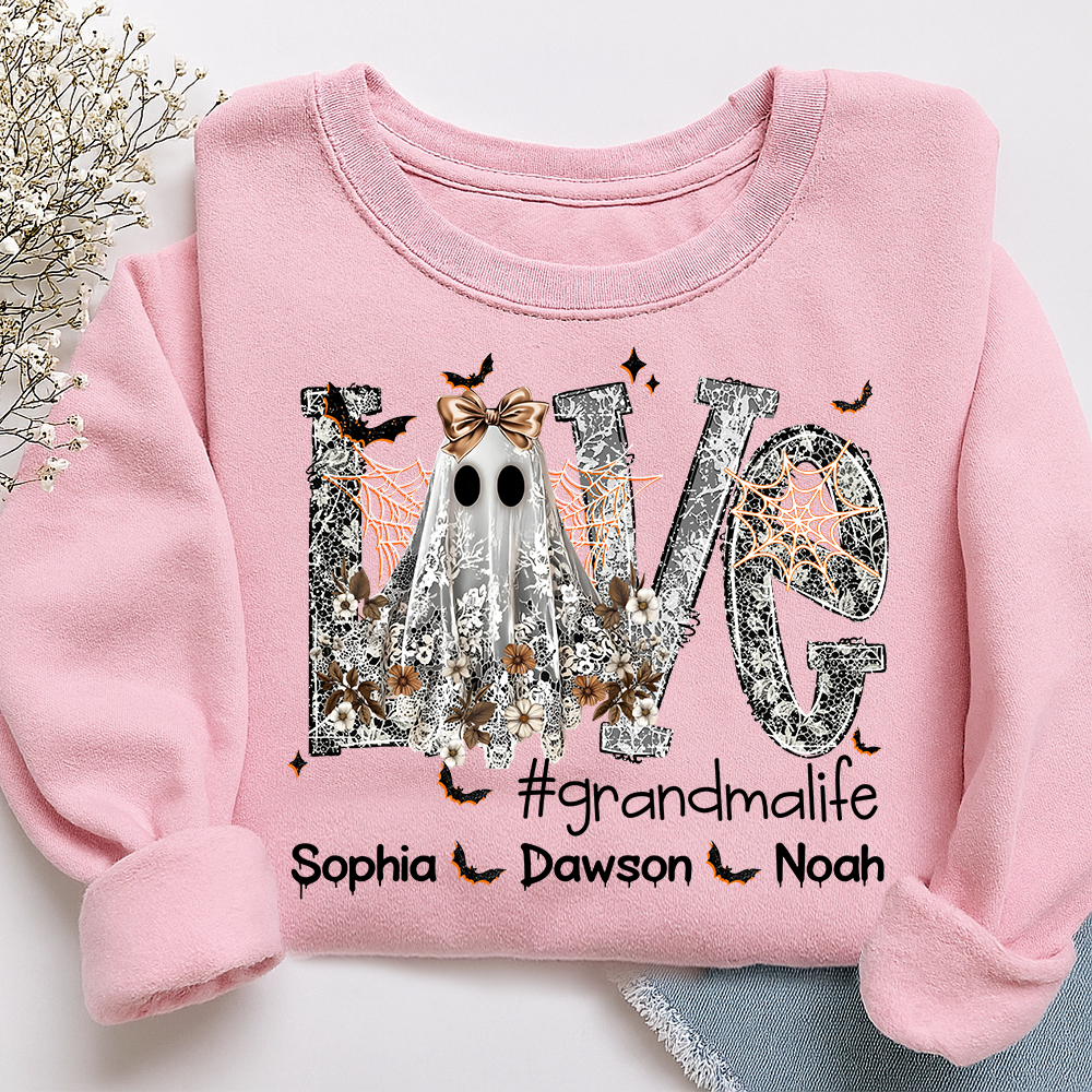 Personalized Halloween Grandma Life Sweatshirt, Custom Love Bats with Kids Names