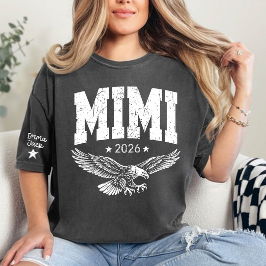 Personalized Grandma T-Shirt, Mimi Est, Custom Names On Sleeve Shirt with Eagle & Custom Names