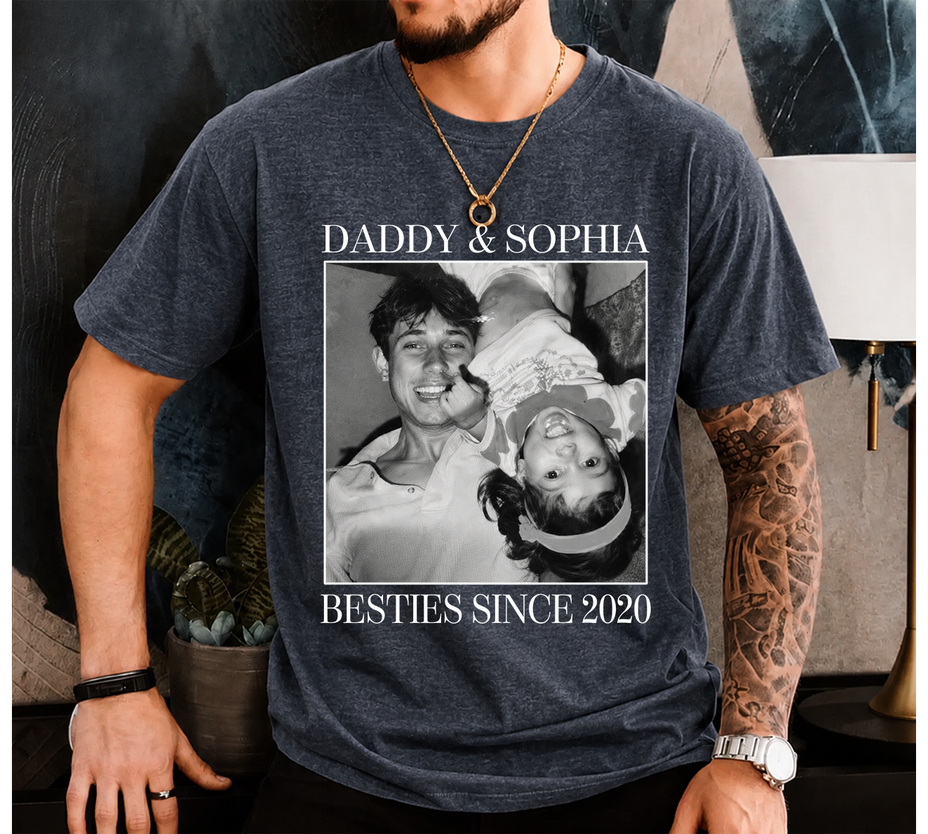 Personalized Father's Day Photo Shirt, Custom Besties Since Gift for Dad Daddy Papa T-shirt