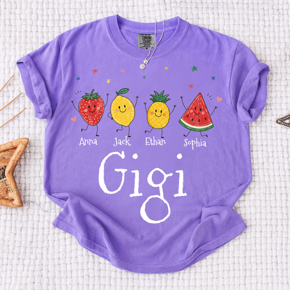 Comfort Colors® Personalized Gigi Shirt with Grandkids Names, Cute Fruit Family Grandma Tee, Custom Gigi Gift from Grandchildren, Summer Family Shirt