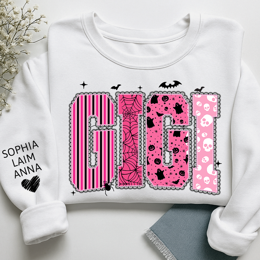 Playful Halloween Style, Pink Custom Gigi Halloween Gifts for Grandma and Kids