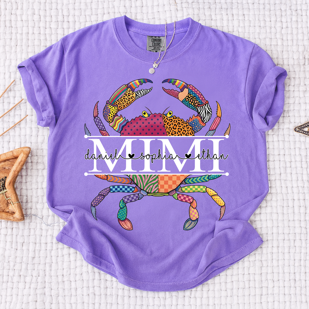 Comfort Colors® Personalized Mimi Crab T-Shirt for Women Colorful Summer Graphic Tee