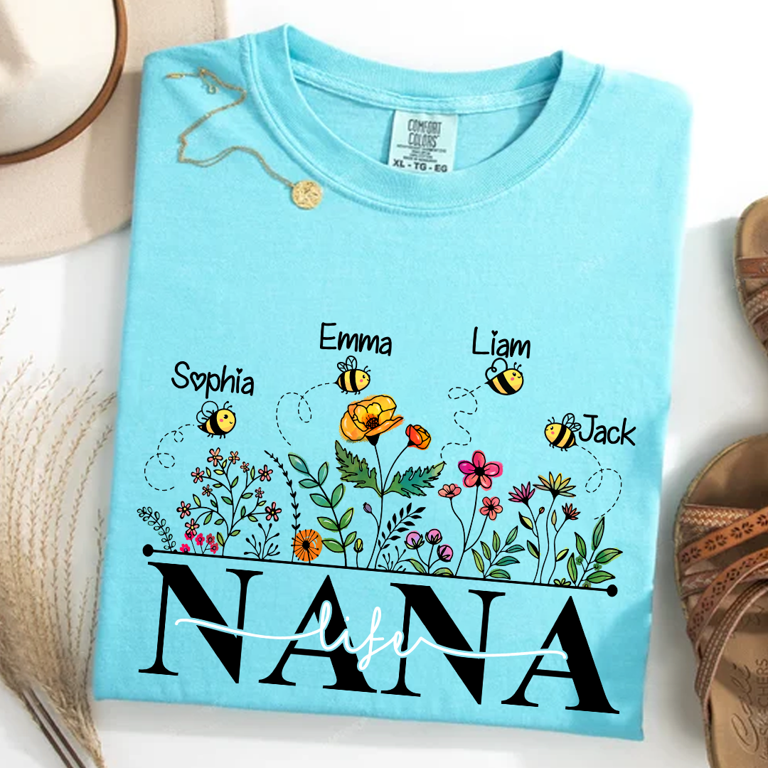 Comfort Colors® Nana Life Wildflower And Bee Kids T-Shirt, Gift For Grandma T-Shirt