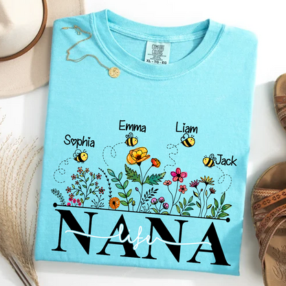 Comfort Colors® Nana Life Wildflower And Bee Kids T-Shirt, Gift For Grandma T-Shirt