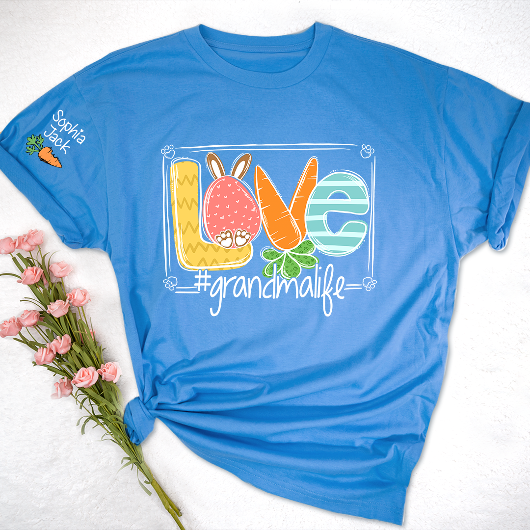 Custom Grandma Bunny Shirt, Personalized Family Names Easter Style Tee