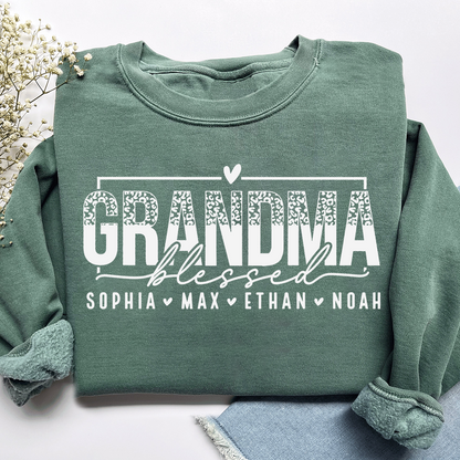 Personalized Blessed Grandma Heart Sweatshirt, Gift for Grandma and Kids