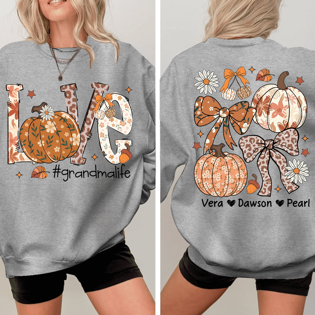 Personalized Love Grandmalife Pumkin Sweatshirt, Custom Gifts for Grandma and Grandchild