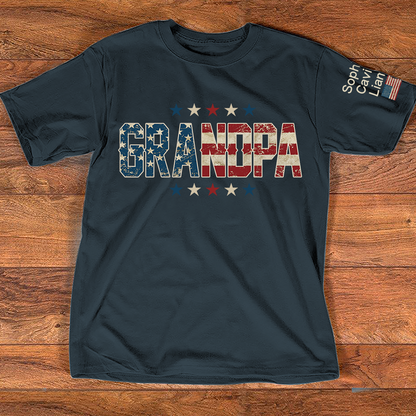 Grandpa Patriotic Shirt, Personalized Grandpa T-Shirt with American Flag Design and Custom Names