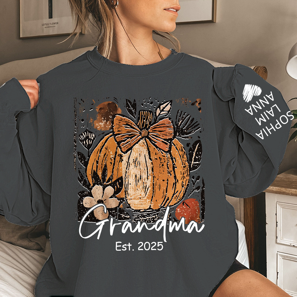 Personalized Preppy Pumpkin Season Sweatshirt, Custom Nickname for Grandma and Kids