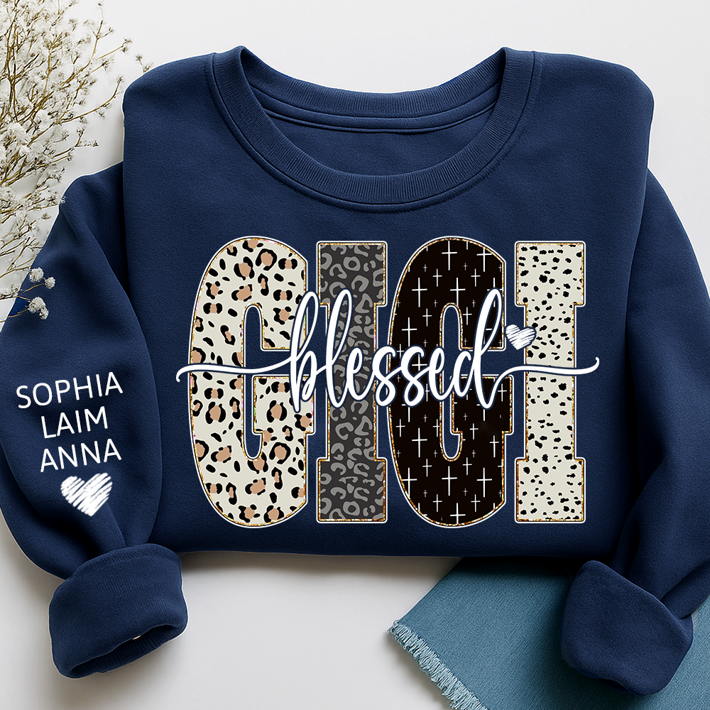 Personalized Blessed Gigi Leopard Sweatshirt – Custom Bible Style Design, Unique Gift for Grandma and Her Grandkids