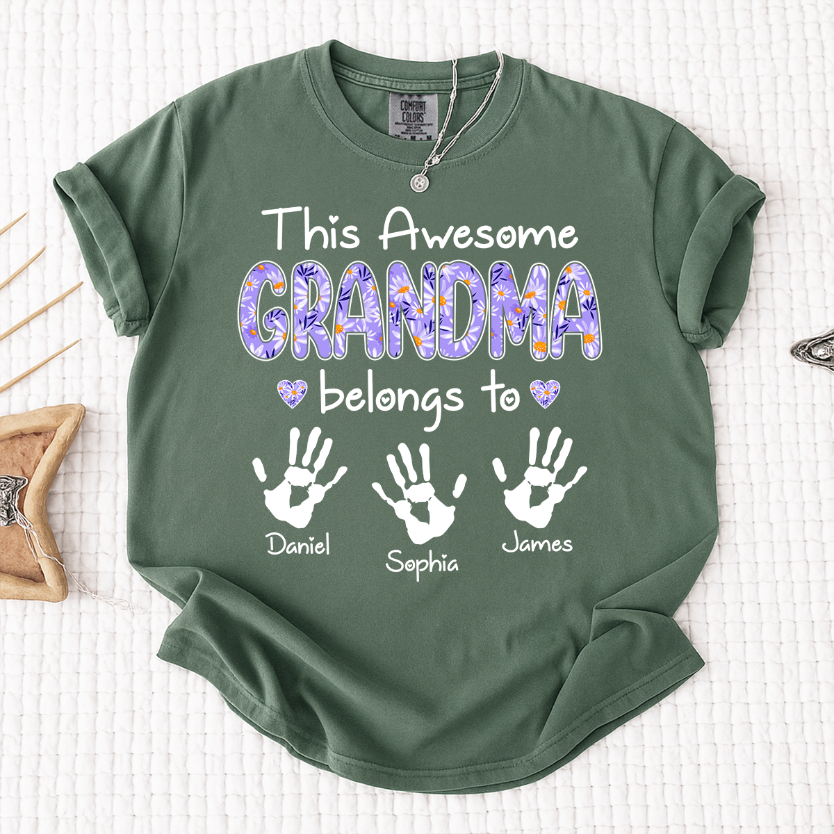 Comfort Colors This Awesome Grandma T Shirt with Handprints, Personalized Family Gift for Grandma