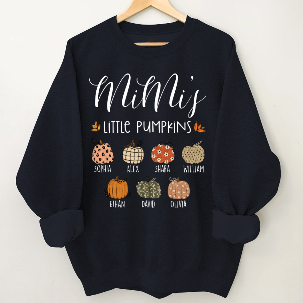 Personalized Mimi Little Pumpkins Sweatshirt, Custom Kids Names Fall Crewneck, Pumpkin Family Shirt for Grandma