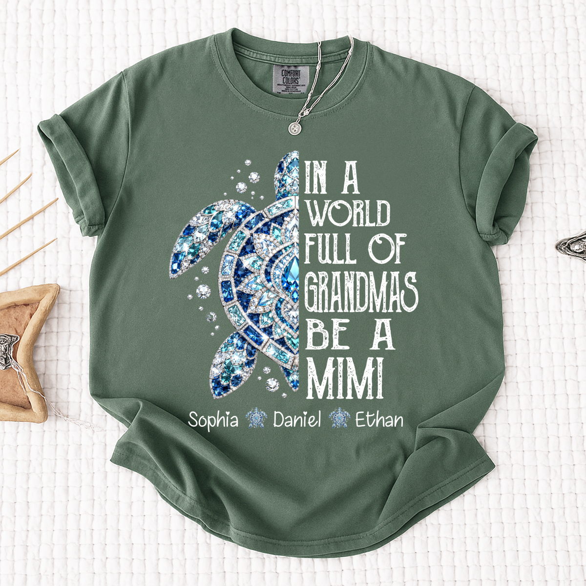 Comfort Colors® Personalized Mimi Sea Turtle Shirt, In A World Full Of Grandmas Be A Mimi Tee, Custom Grandkids Names T Shirt, Coastal Grandma Gift