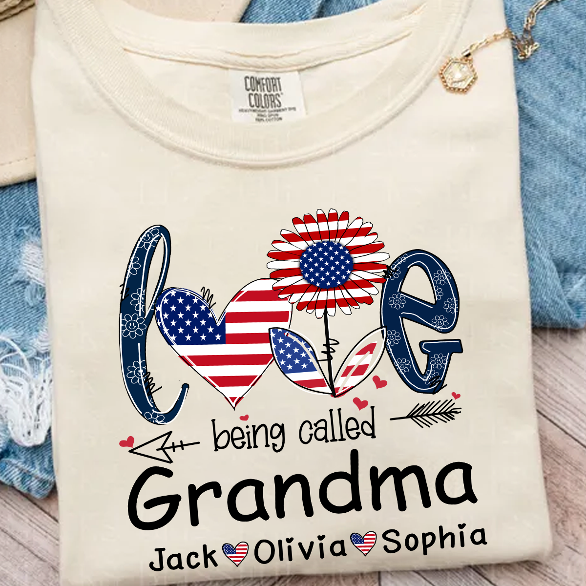 Comfort Colors® I Love Being Grandma With Grandkids Flower USA Shirt, Gift For Grandma T-Shirt