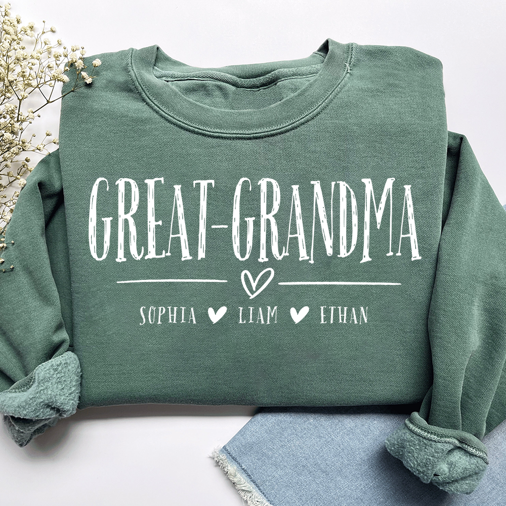 Personalized Great-Grandma Heart Sweatshirt, Customized Gifts for Grandma and Kids