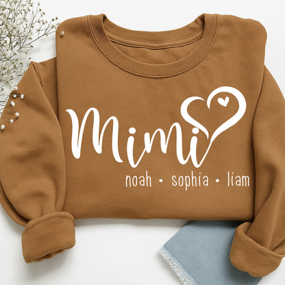 Personalized Mimi Heart Sweatshirt, Gift for Grandma and Kids, Unique Gift for Grandma and Family