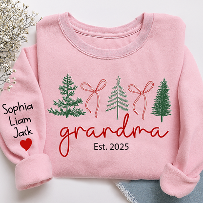 Personalized Grandma Christmas Sweatshirt, Custom Tree Design with Kids Names