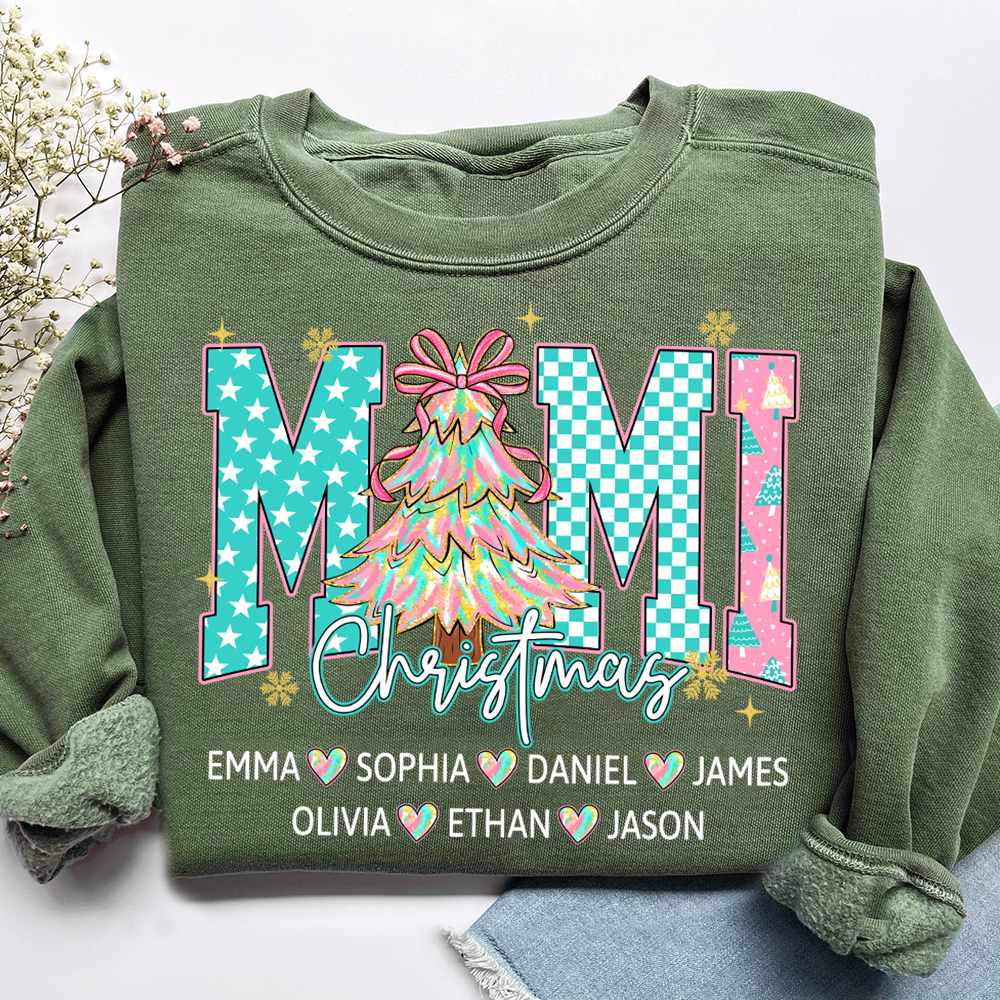 Christmas Tree Mimi Sweatshirt, Custom Family Name for Grandma And Kids