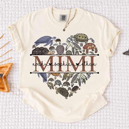 Comfort Colors® Mimi Turtle T-Shirt for Grandma Personalized Gift with Kids’ Names
