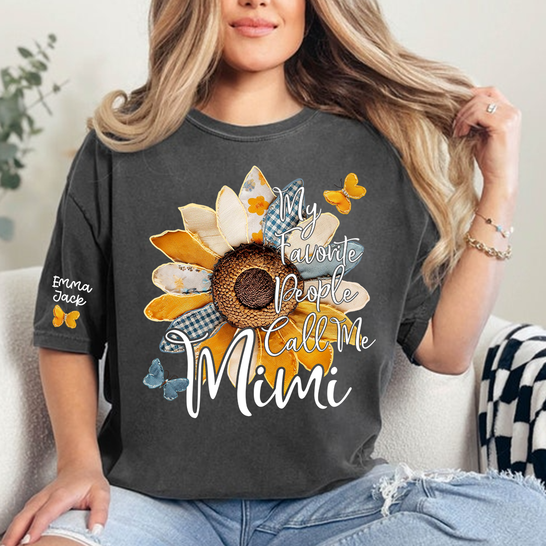 My Favorite People Call Me Mimi Shirt, Personalized Mimi T-Shirt with Sunflower Patchwork and Custom Names