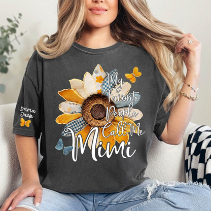 My Favorite People Call Me Mimi Shirt, Personalized Mimi T-Shirt with Sunflower Patchwork and Custom Names