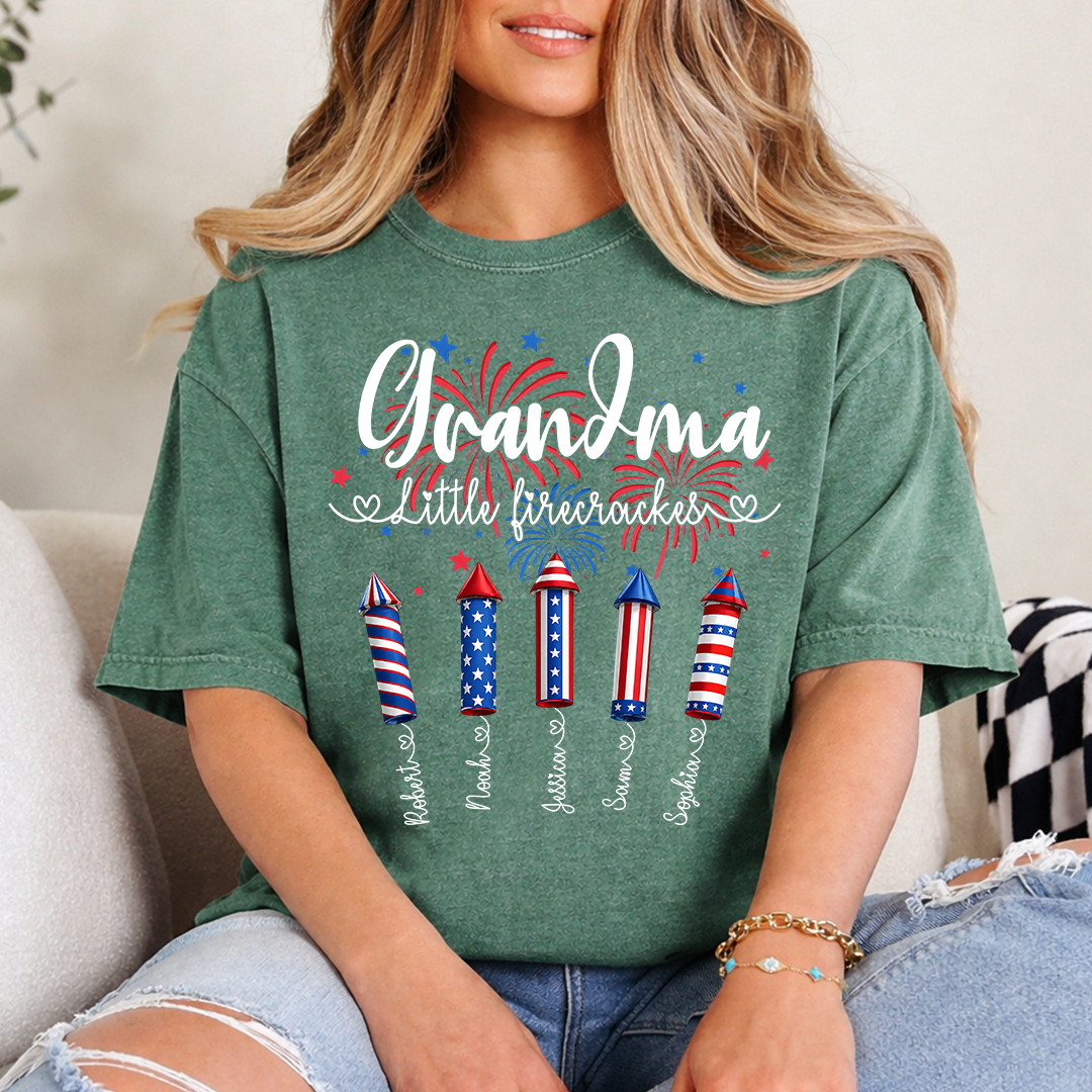 Grandma Little Firecrackers Shirt Patriotic Fireworks Family T Shirt for 4th of July