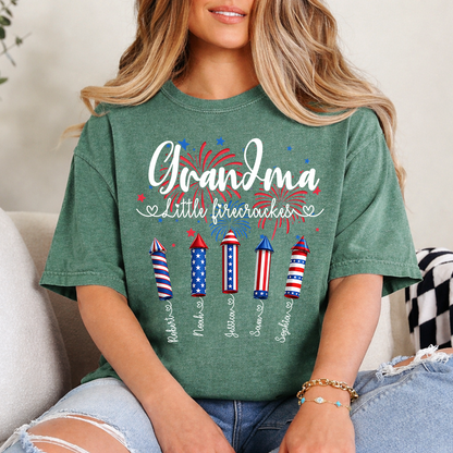 Grandma Little Firecrackers Shirt Patriotic Fireworks Family T Shirt for 4th of July