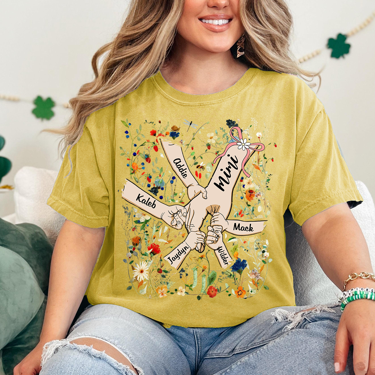 Comfort Colors® Mimi Hand Flower 2025 T-Shirt, Custom Grandma With Grandkids Shirt