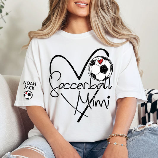 Personalized Soccer Mimi Shirt, Soccer Ball Heart Design with Kids Names