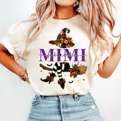 Mimi Halloween Witch Shirt for Women, Cute Fall Pumpkin Graphic Tee, Personalized Grandma T Shirt, Cozy Autumn Outfit Gift